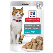 Hills Science Plan Feline Young Adult Sterilised Pouches Trout - Пауч (малки късчета в сос Грейви) за кастрирани котки от 6месеца до 6 годишна възраст 85гр Пъстърва